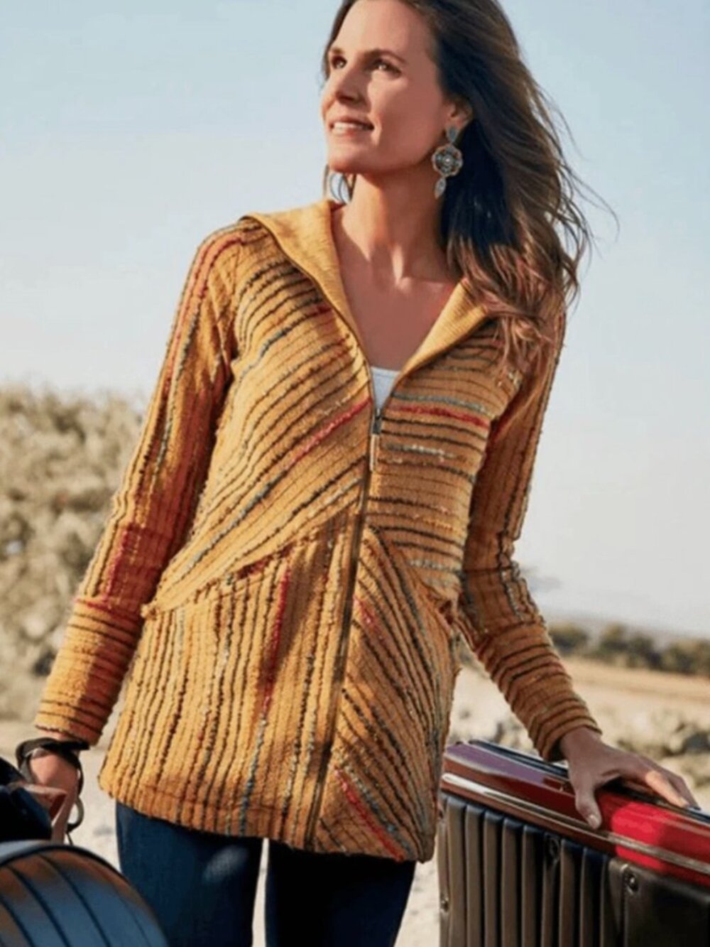 NWT Soft Surroundings Kinsale Bouclé Striped Zip Jacket Boho Artsy XS $189